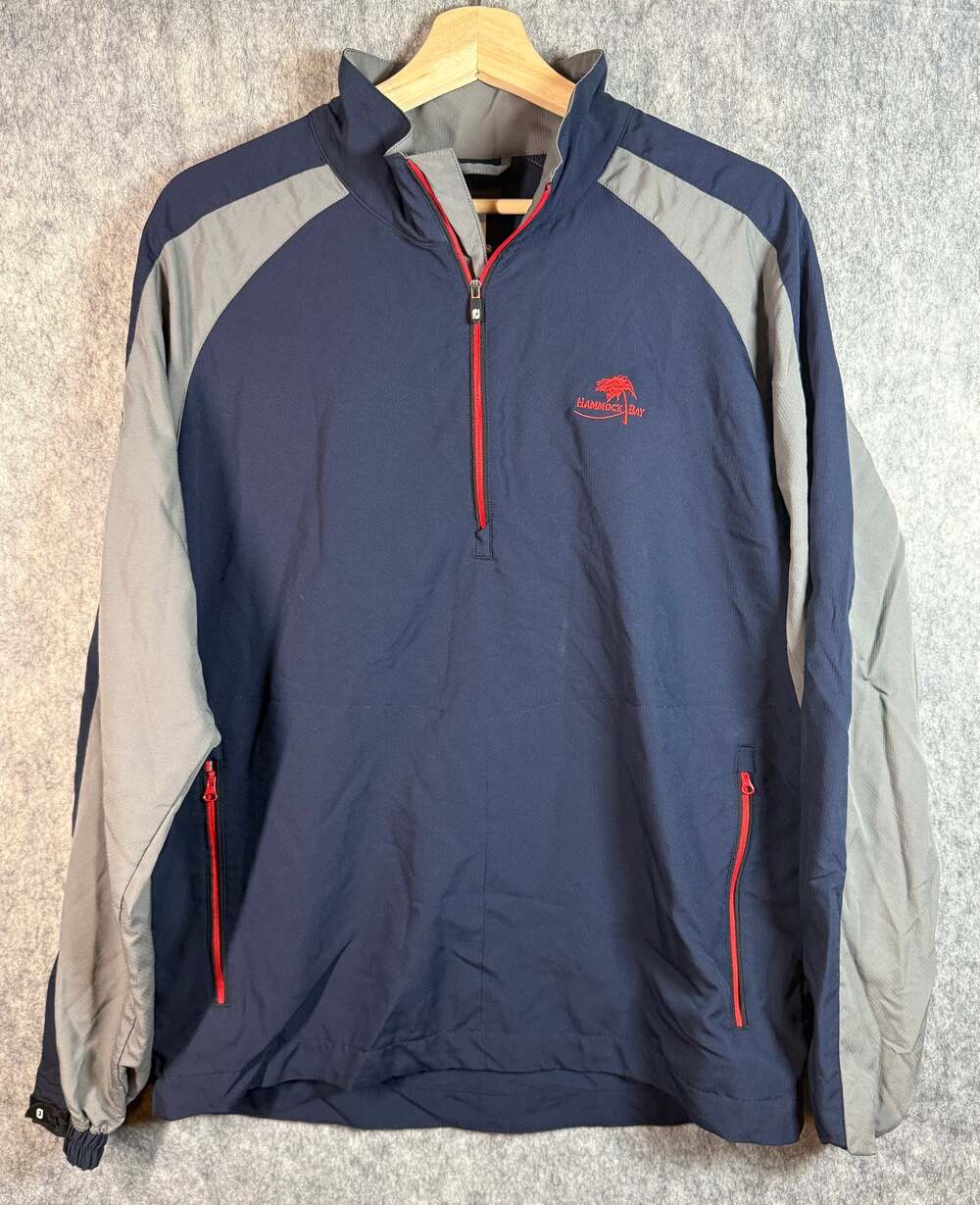FootJoy Blue Gray 1/4 Zip Medium Golf Pullover Windbreaker Jacket Hammock Bay